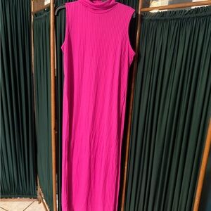 Ashley Stewart Ribbed Sleeveless Maxi Dress - Fuchsia